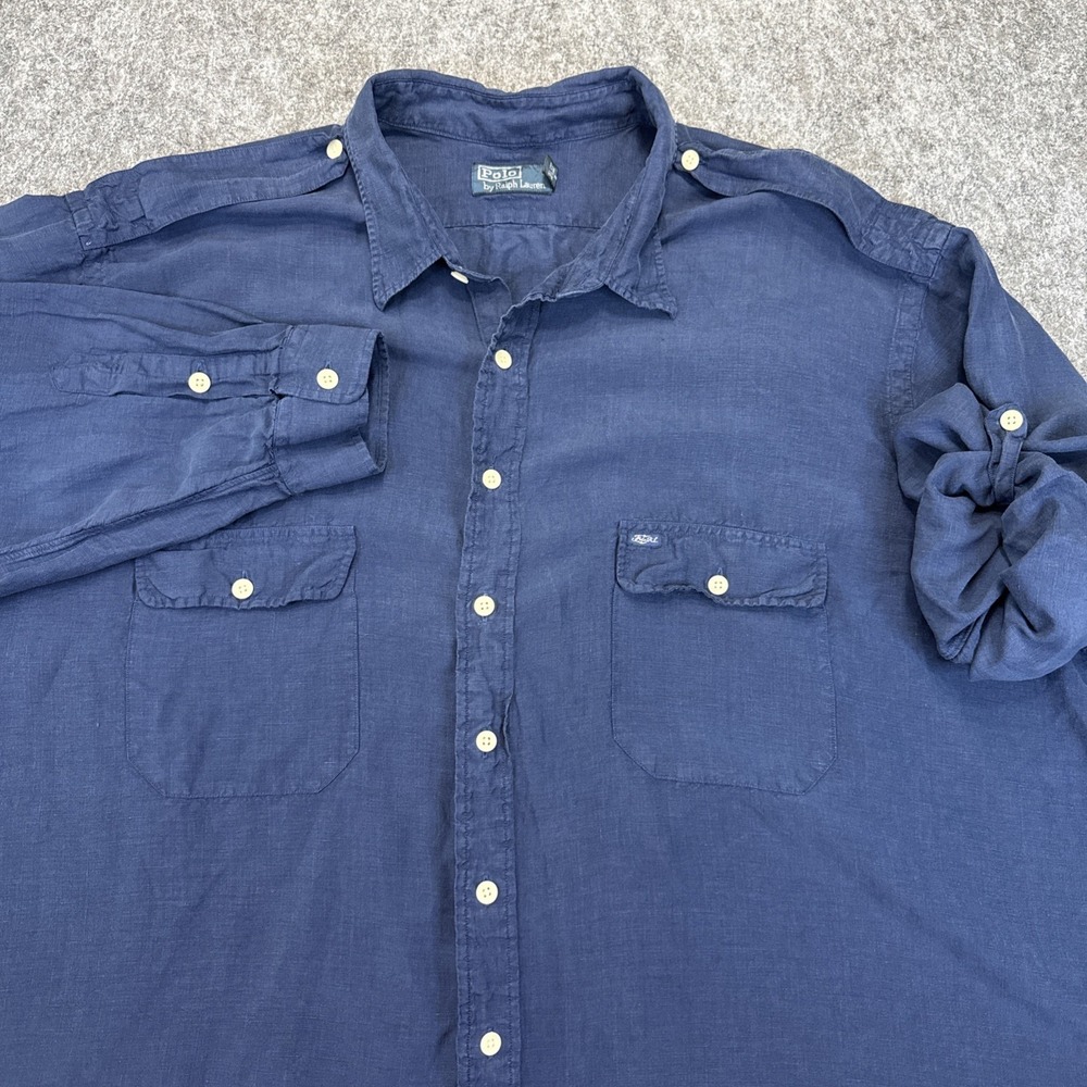 Polo Ralph Lauren linen silk shirt men's 4XLT blue epaulets duel chest pockets